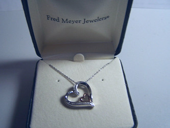 FRED MEYERS JEWELERS 10 KT GOLD & STERLING DIAMOND OPEN HEART PENDANT  & CHAIN | eBay
